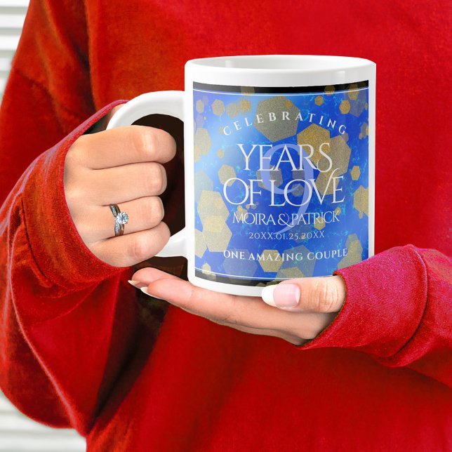Elegant 9th Lapis Lazuli Wedding Anniversary Large Coffee Mug (9th Wedding Anniversary Jumbo Coffee Mug Cover Photo.)