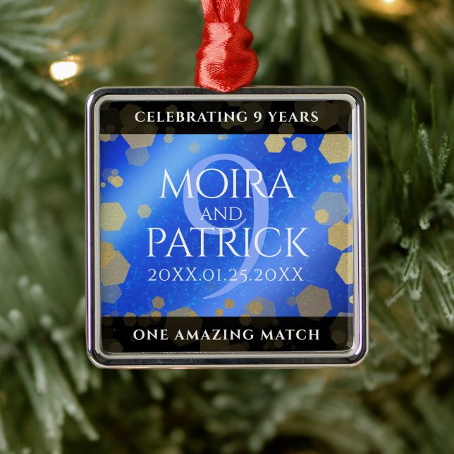 Elegant 9th Lapis Lazuli Wedding Anniversary Metal Ornament (Tree)