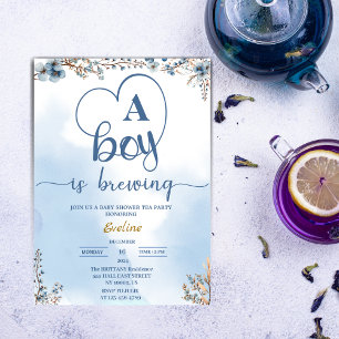 Elegant a Boy Is Brewing Tea Party Baby Shower  Invitation