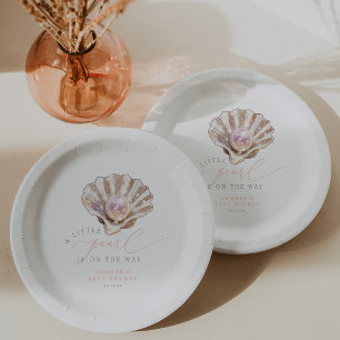 Elegant A Little Pearl Is On The Way Baby Shower Paper Plate