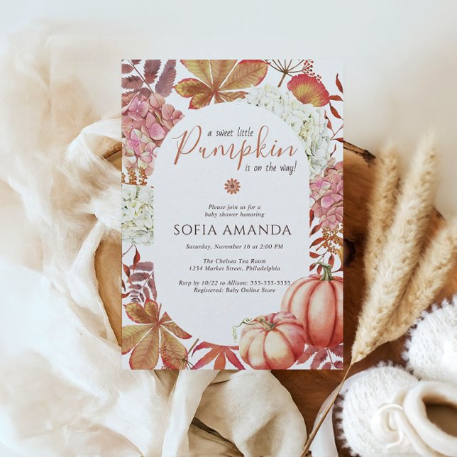 Elegant A Little Pumpkin Autumn Leaves Baby Shower Invitation (Creator Uploaded)