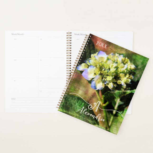 Elegant "A" Monogram Floral Hydrangea Planner (Display)