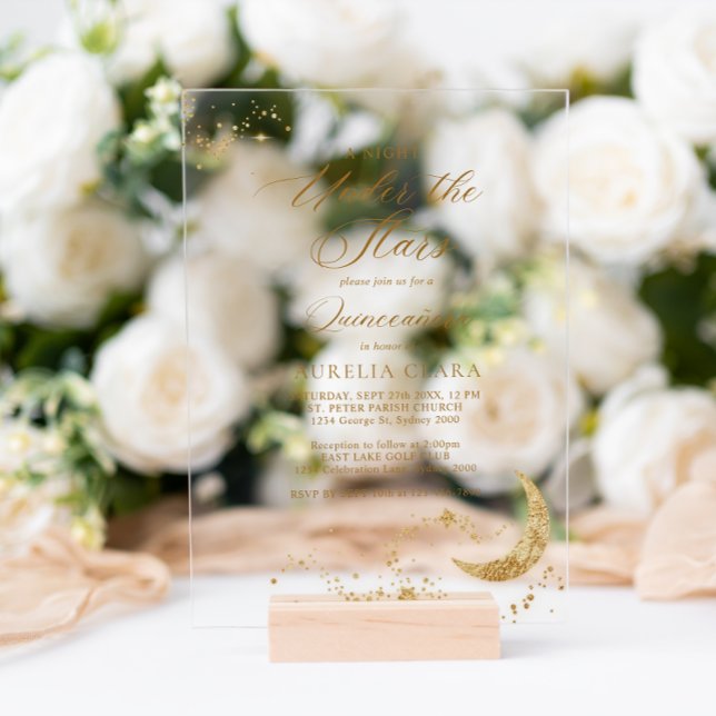 Elegant A Night Under the Stars Quinceañera Acrylic Invitations (Creator Uploaded)