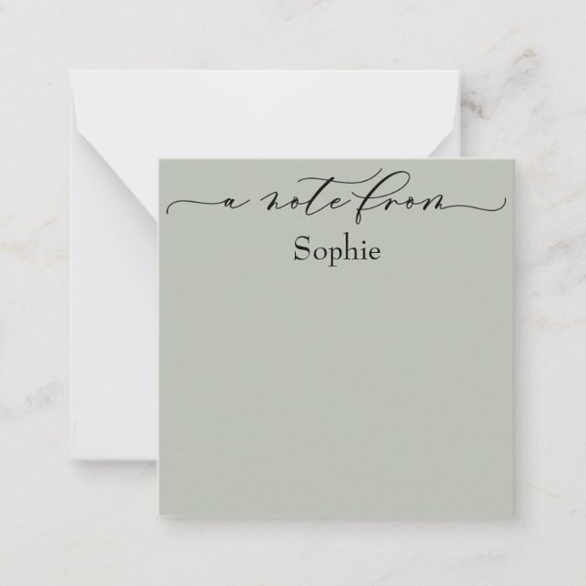 Elegant "A Note From" in Simple Sage Green Card (Front)