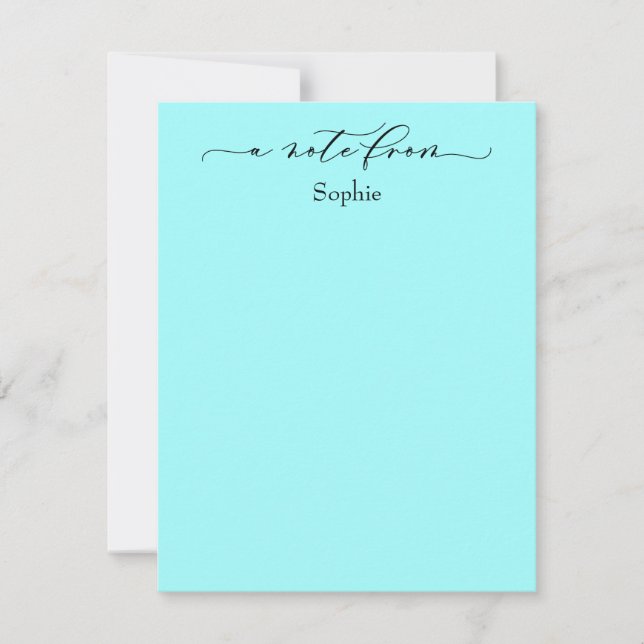 Elegant "A Note From" Simple Aqua Card (Front)