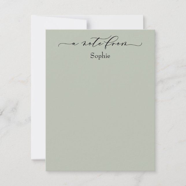 Elegant "A Note From" Simple Sage Green Card (Front)