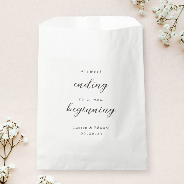 Elegant A Sweet Ending to a New Beginning Wedding Favour Bag (Creator Uploaded)