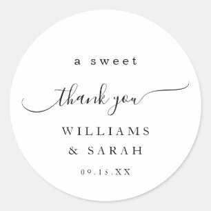 Elegant A Sweet Thank You Wedding Favor Simple Classic Round Sticker