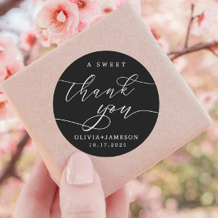 Elegant A Sweet Thank You Wedding Favour   Black Classic Round Sticker