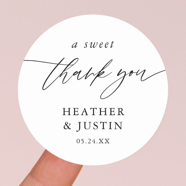 Elegant A Sweet Thank You Wedding Favour Classic Round Sticker (Creator Uploaded)