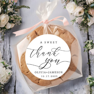 Elegant A Sweet Thank You Wedding Favour Classic Round Sticker
