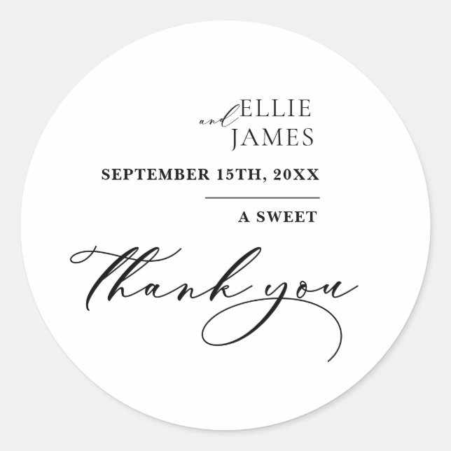 Elegant A Sweet Thank You Wedding Favour Classic Round Sticker (Front)