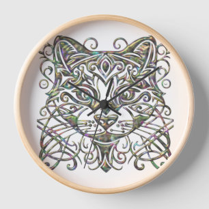 Elegant Abalone Cat Clock
