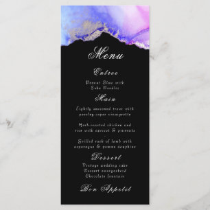 Elegant Abstract Amethyst Black Wedding Menu
