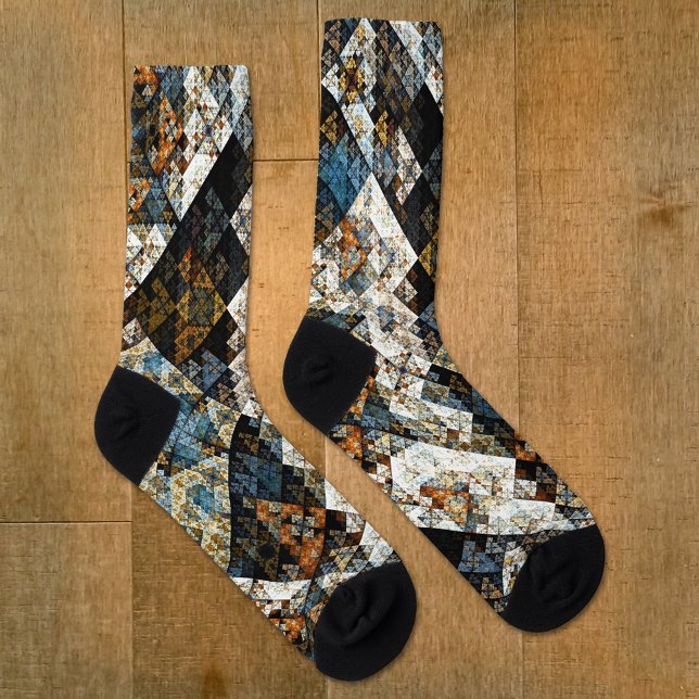 Elegant Abstract Art Pattern Socks (Artistic socks featuring a fun abstract geometric fractal pattern in nature inspired colors)