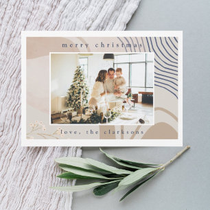 Elegant Abstract Beige Photo Christmas Holiday Card