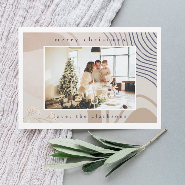 Elegant Abstract Beige Photo Christmas Holiday Card (Creator Uploaded)