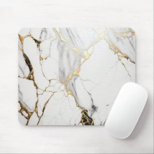 Elegant abstract black and white gold marble stone mouse pad