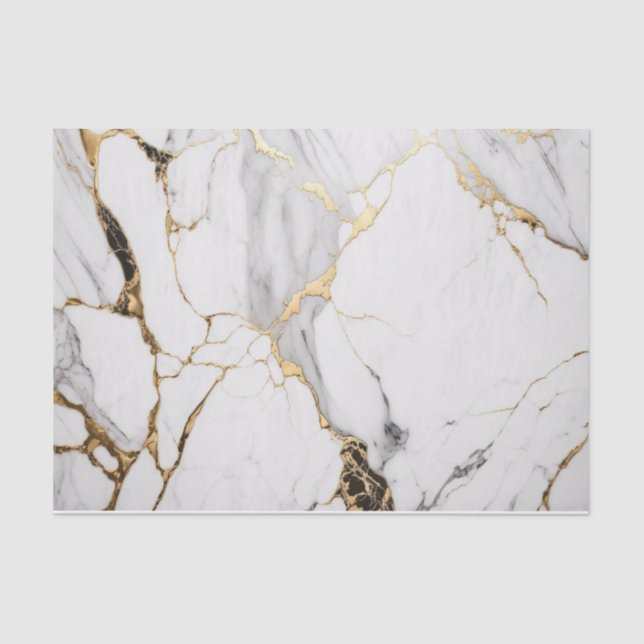 Elegant abstract black and white gold marble stone tissue paper (Front)
