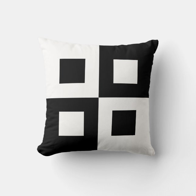 Elegant Abstract Black and White Squares Cushion (Front)