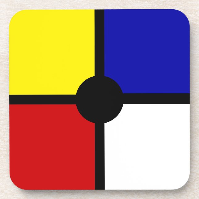 Elegant Abstract Black, Blue, Red, Yellow & White  Coaster (Front)