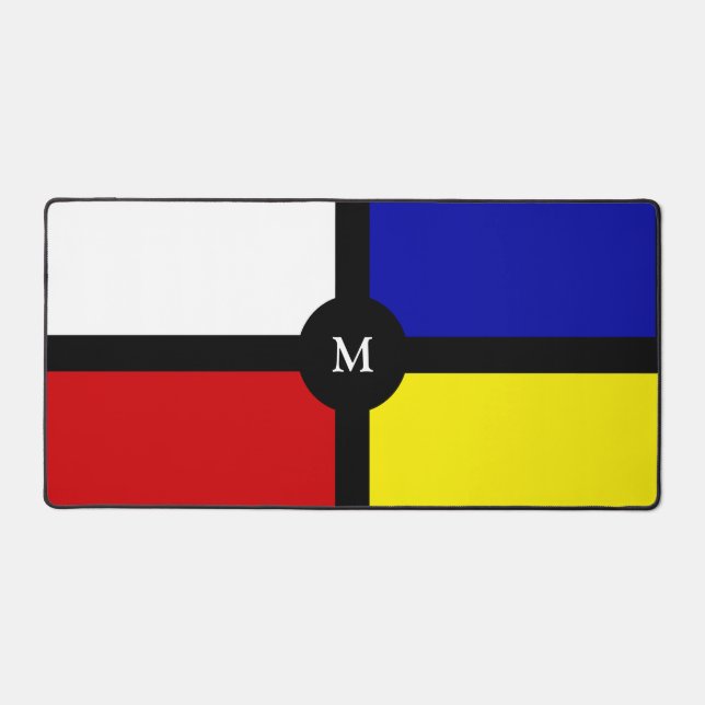Elegant Abstract Black, Blue, Red, Yellow & White Desk Mat (Front)