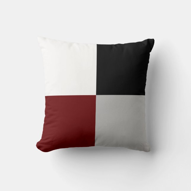 Elegant Abstract Black, Red, Grey & White Squares Cushion (Front)