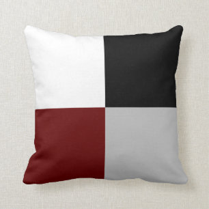 Elegant Abstract Black, Red, Grey & White Squares Cushion
