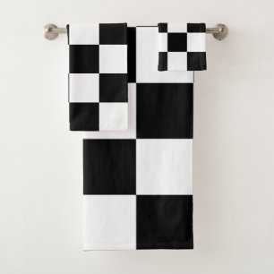 Elegant Abstract Black & White Chequered Bath Towel Set