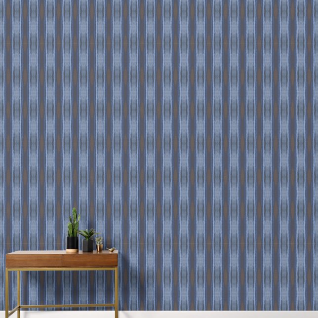 Elegant Abstract Blue and Brown Vertical Stripes Wallpaper (Hallway)