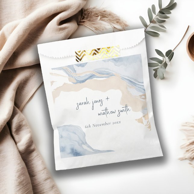 Elegant Abstract Blue Beige Coastal Beach Wedding Favour Bag (Creator Uploaded)