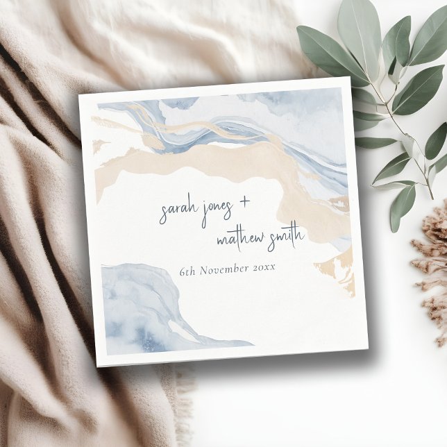 Elegant Abstract Blue Beige Coastal Beach Wedding Napkin (Creator Uploaded)