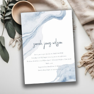 Elegant Abstract Blue Coastal Beach Baby Shower Invitation