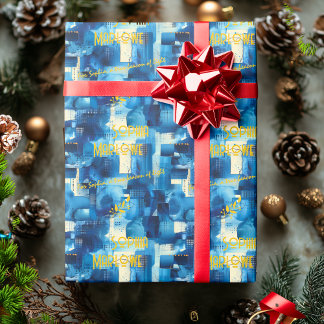 Elegant Abstract Blue Gift Wrap Personalised Text