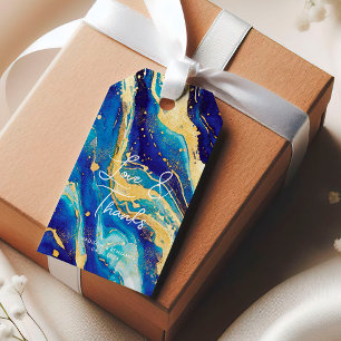 Elegant Abstract Blue Gold Colourful Thank You Gif Gift Tags