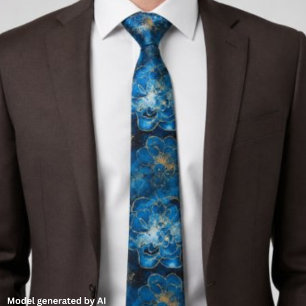 Elegant Abstract Blue & Gold Floral Tie