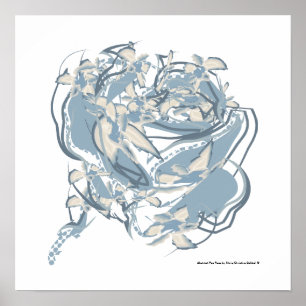Elegant Abstract Blue Rose Bouquet Wall Art Decor