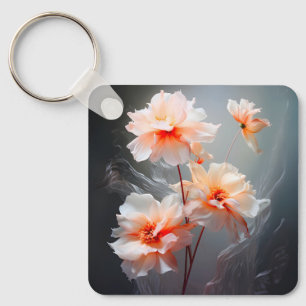 Elegant Abstract Blush Flower Misty Flow Key Ring