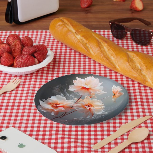 Elegant Abstract Blush Flower Misty Flow Paper Plate (Picnic)