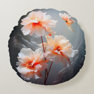 Elegant Abstract Blush Flower Misty Flow Round Cushion