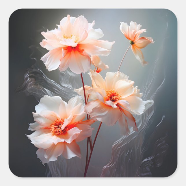 Elegant Abstract Blush Flower Misty Flow Square Sticker (Front)