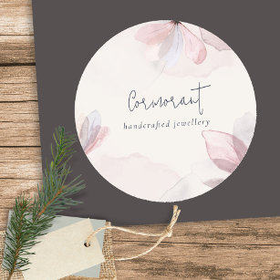 Elegant Abstract Blush Watercolor Floral Business Classic Round Sticker