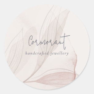 Elegant Abstract Blush Watercolor Foliage Business Classic Round Sticker