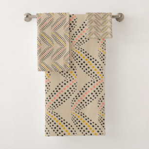 Elegant Abstract Botanical Dots Pattern Sand Black Bath Towel Set