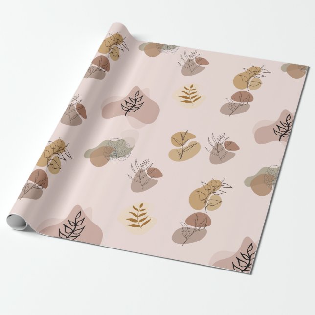 Elegant Abstract Botanical Minimalist Earth Tone Wrapping Paper (Unrolled)