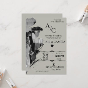 Elegant Abstract Brush Stroke Grey Photo Wedding I Invitation