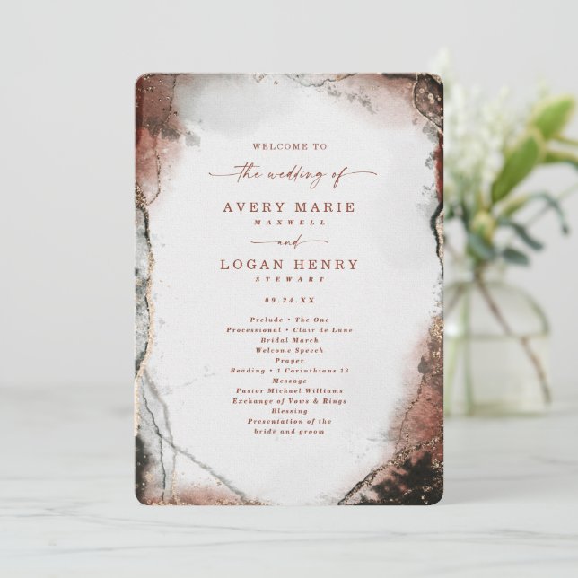 Elegant Abstract Burnt Orange Wedding Ceremony Program (Standing Front)