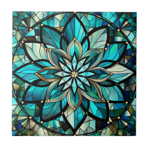 Elegant Abstract Chic Retro Stained Glass Ceramic Tile