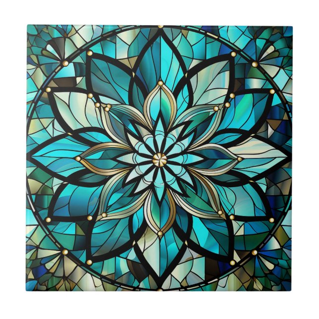 Elegant Abstract Chic Retro Stained Glass Ceramic Tile (Front)