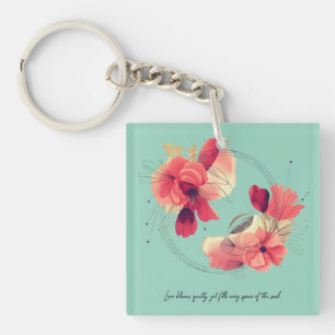 Elegant Abstract Coral Floral Art Key Ring